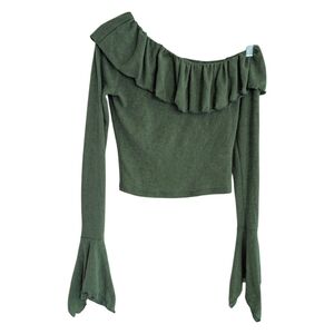 Urban Outfitters Long Sleeve Top Bell Sleeve Green Ruffle Size XS Fairy Grunge